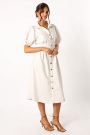 Petal and Pup USA DRESSES Sollie Puff Sleeve Midi Dress - White