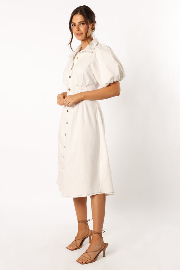 Petal and Pup USA DRESSES Sollie Puff Sleeve Midi Dress - White