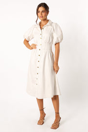 Petal and Pup USA DRESSES Sollie Puff Sleeve Midi Dress - White