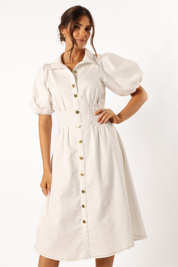 Petal and Pup USA DRESSES Sollie Puff Sleeve Midi Dress - White