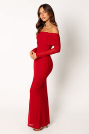 Petal and Pup USA DRESSES Solsana Off Shoulder Maxi Dress - Red