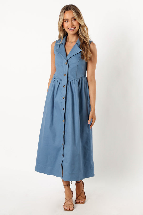 Petal and Pup USA DRESSES Sonja Midi Dress - Steel Blue