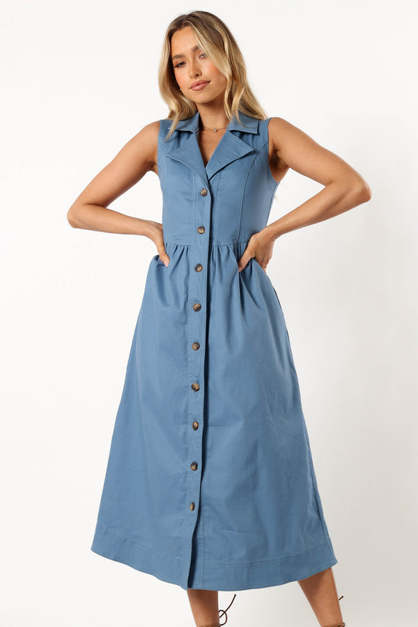 Petal and Pup USA DRESSES Sonja Midi Dress - Steel Blue