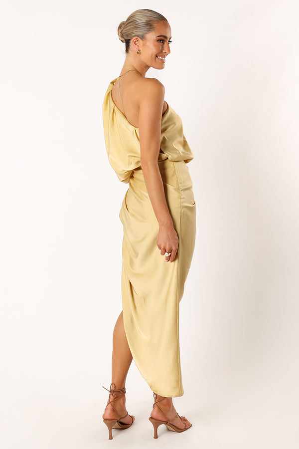 Petal and Pup USA DRESSES Sonny One Shoulder Midi Dress - Mustard