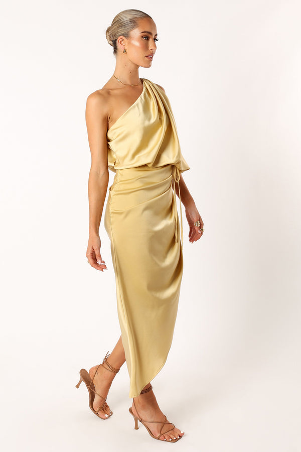 Petal and Pup USA DRESSES Sonny One Shoulder Midi Dress - Mustard