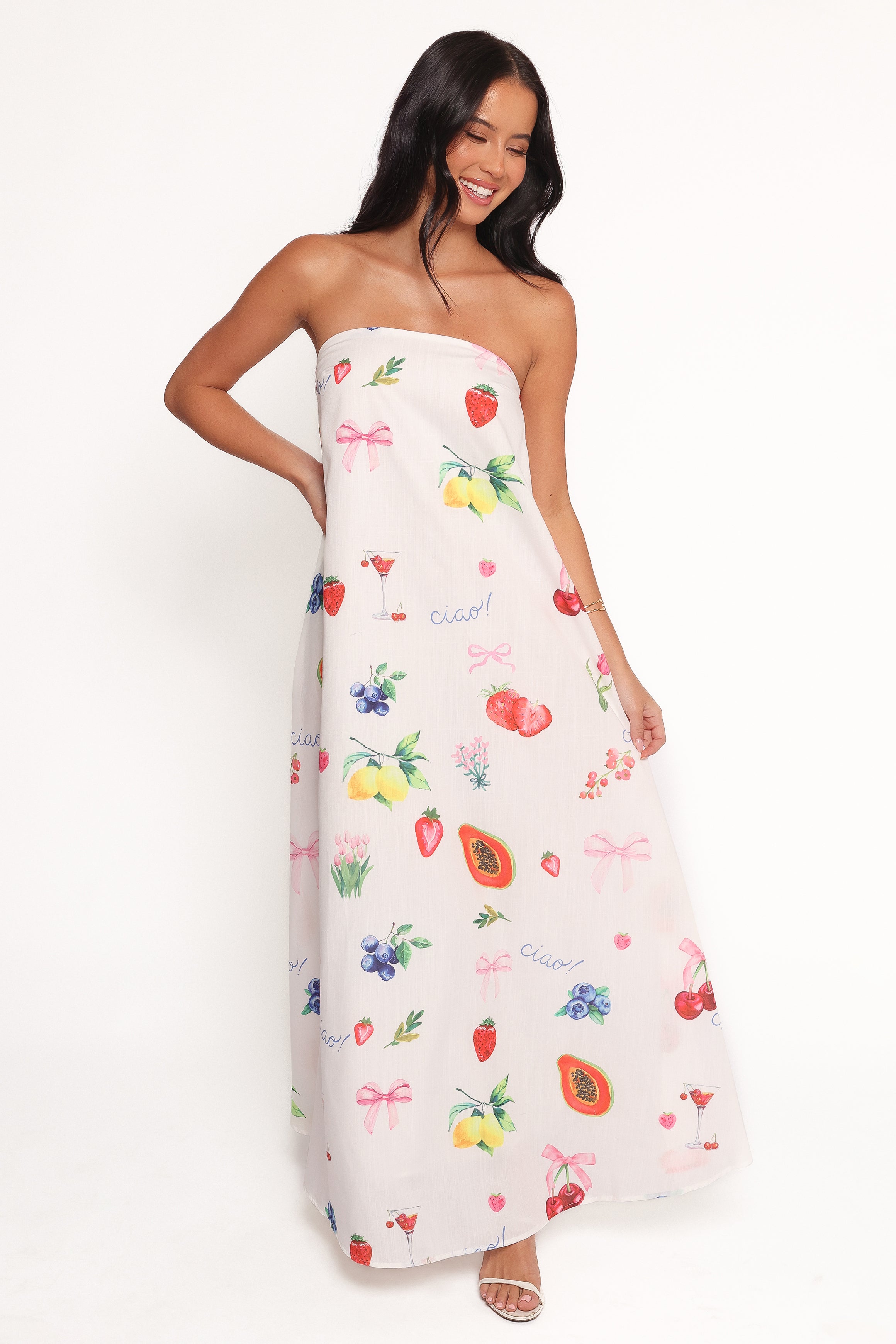 Petal and Pup USA DRESSES Soph Strapless Maxi Dress - Ciao Bow Print