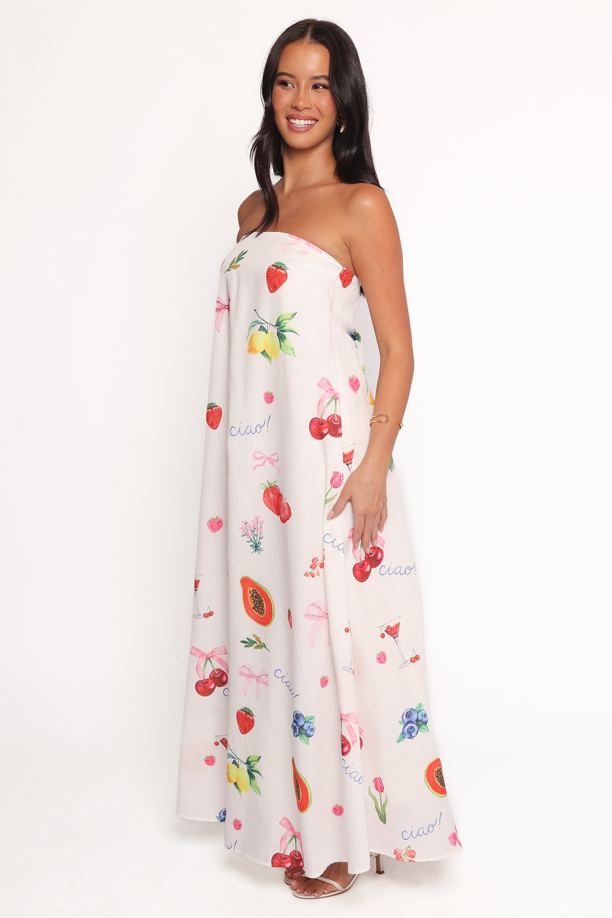 Petal and Pup USA DRESSES Soph Strapless Maxi Dress - Ciao Bow Print