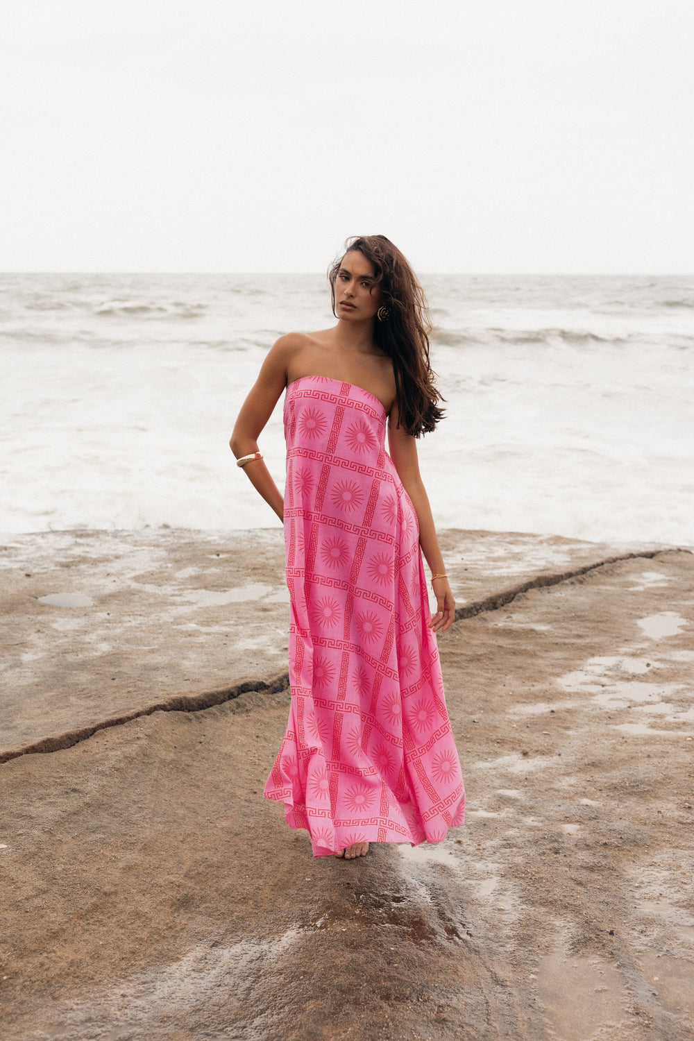 New Arrivals Jo Strapless Quilted Cotton Maxi Dress in Pink