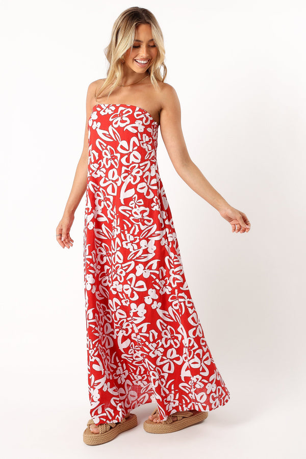 Petal and Pup USA DRESSES Soph Strapless Maxi Dress - Red Floral