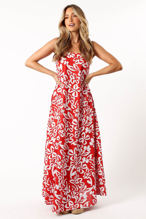 Petal and Pup USA DRESSES Soph Strapless Maxi Dress - Red Floral