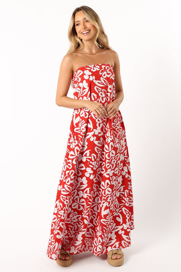 Petal and Pup USA DRESSES Soph Strapless Maxi Dress - Red Floral