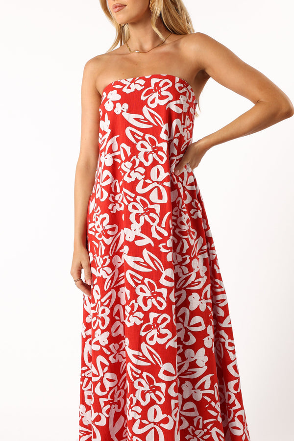 Petal and Pup USA DRESSES Soph Strapless Maxi Dress - Red Floral