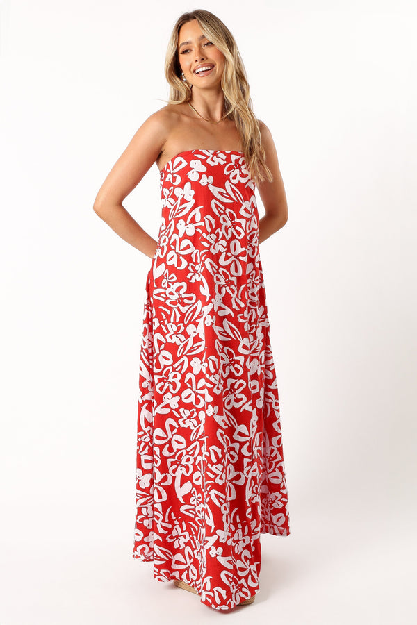 Petal and Pup USA DRESSES Soph Strapless Maxi Dress - Red Floral