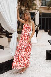 Petal and Pup USA DRESSES Soph Strapless Maxi Dress - Red Floral