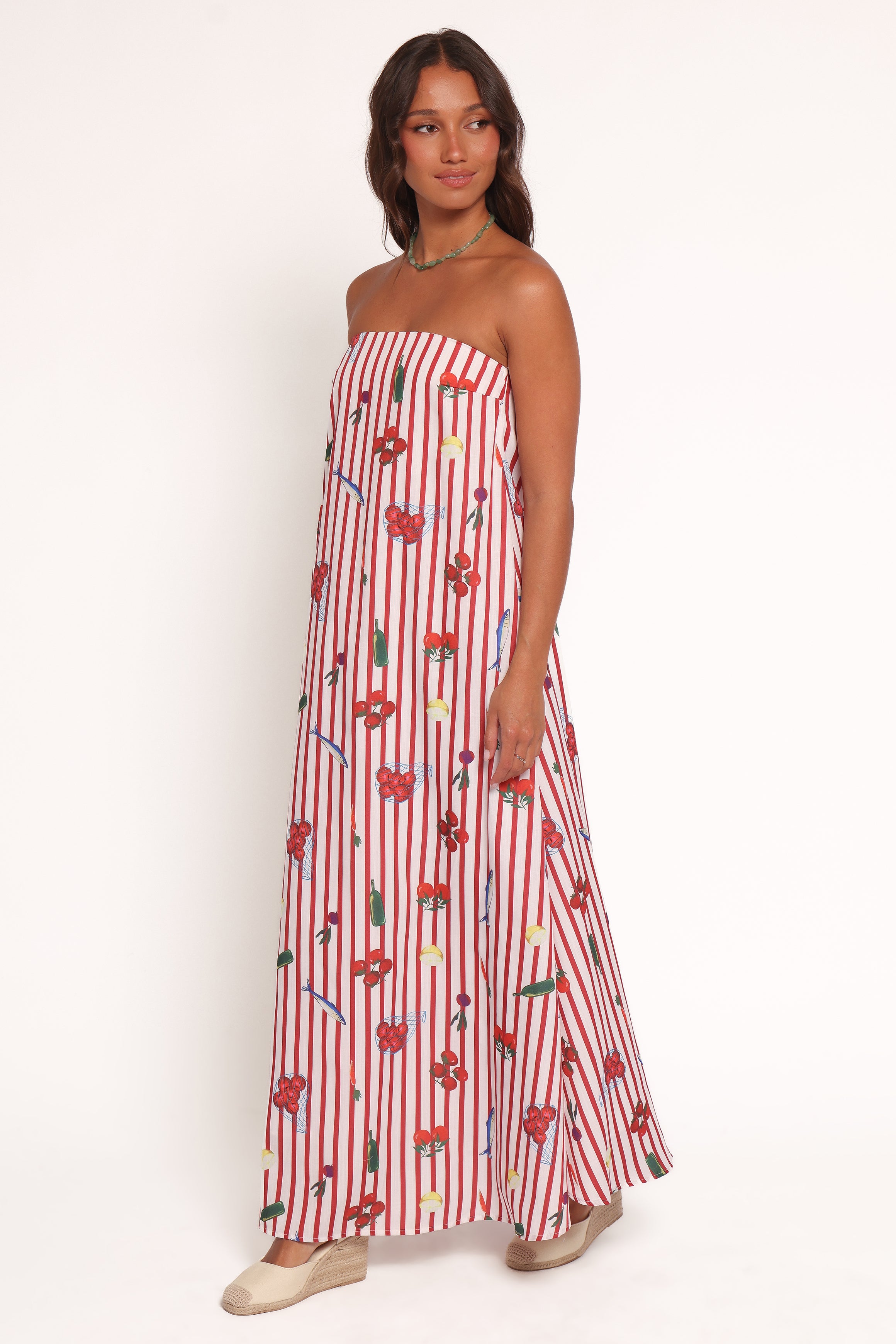 Petal and Pup USA DRESSES Soph Strapless Maxi Dress - Red Picnic Stripe
