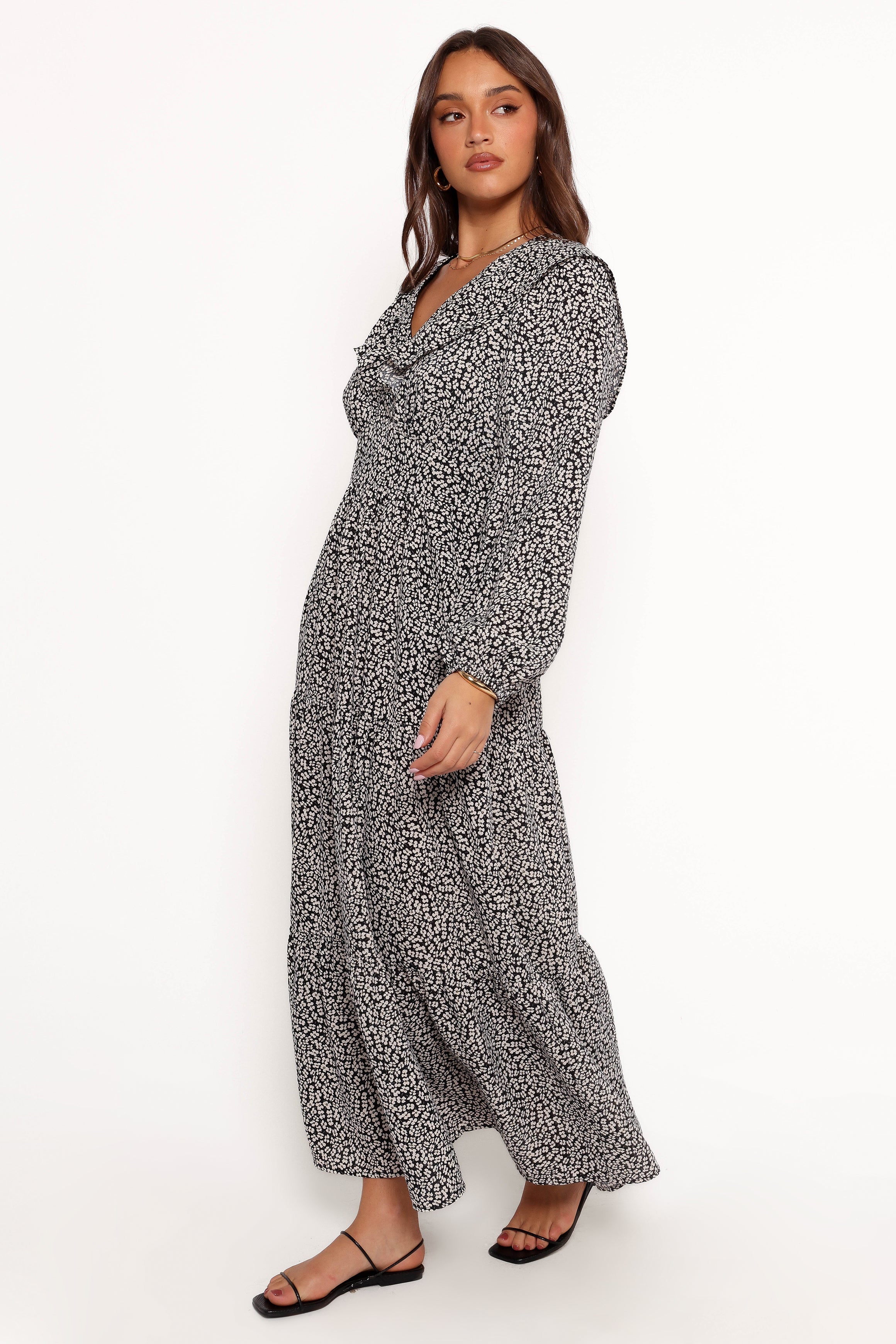 Petal and Pup USA DRESSES Sophie Long Sleeve Maxi Dress - Black/Ivory (Hold for Rack)