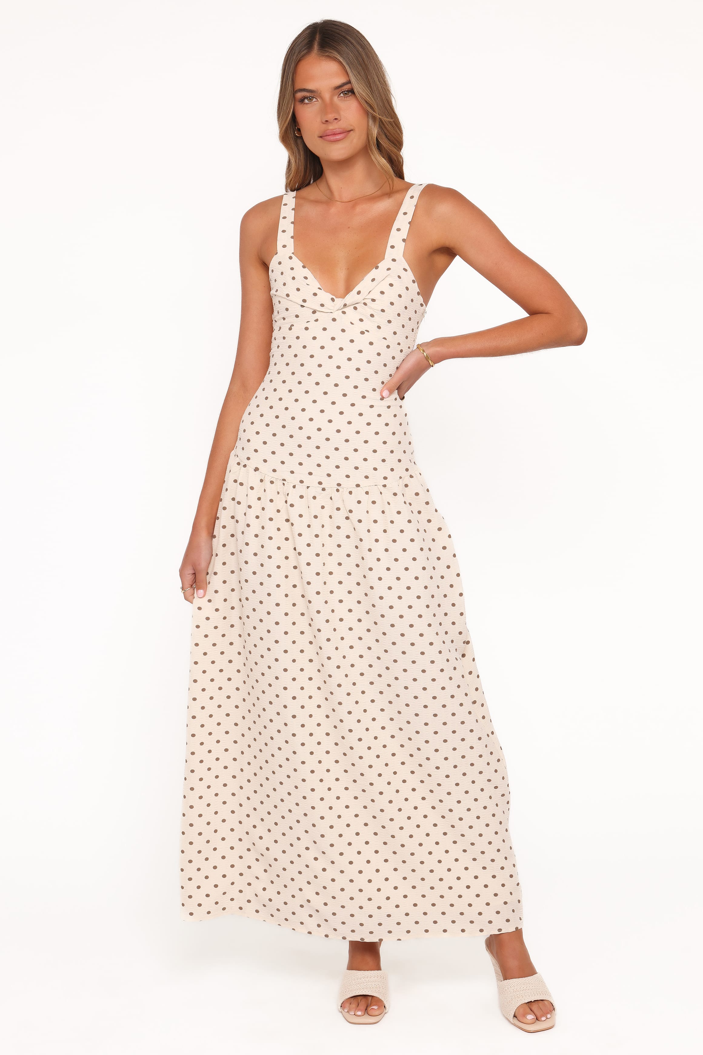 Petal and Pup USA DRESSES Sophina Midi Dress - Brown Polka Dot
