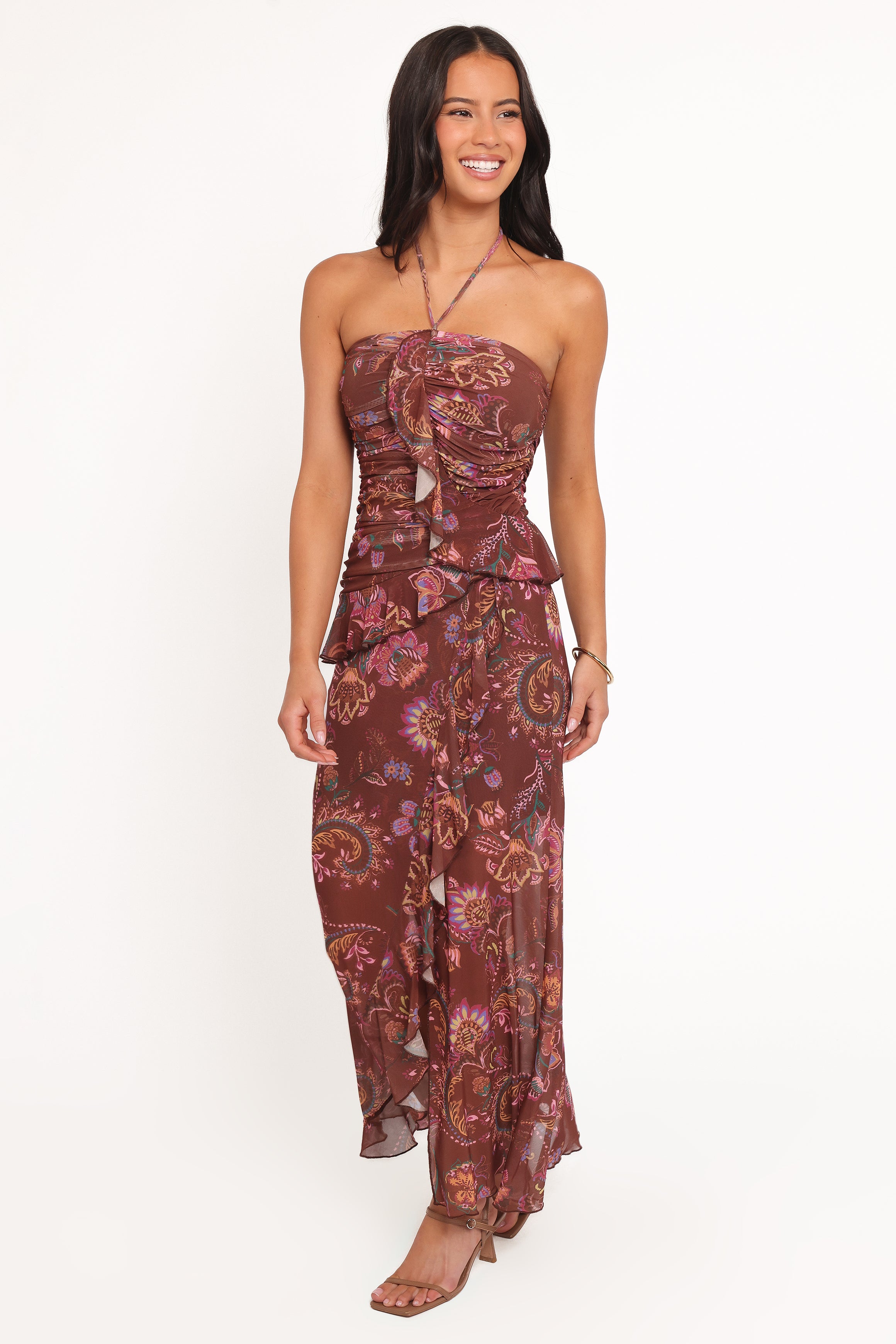 Petal and Pup USA DRESSES Sorbet Midi Dress - Brown Floral