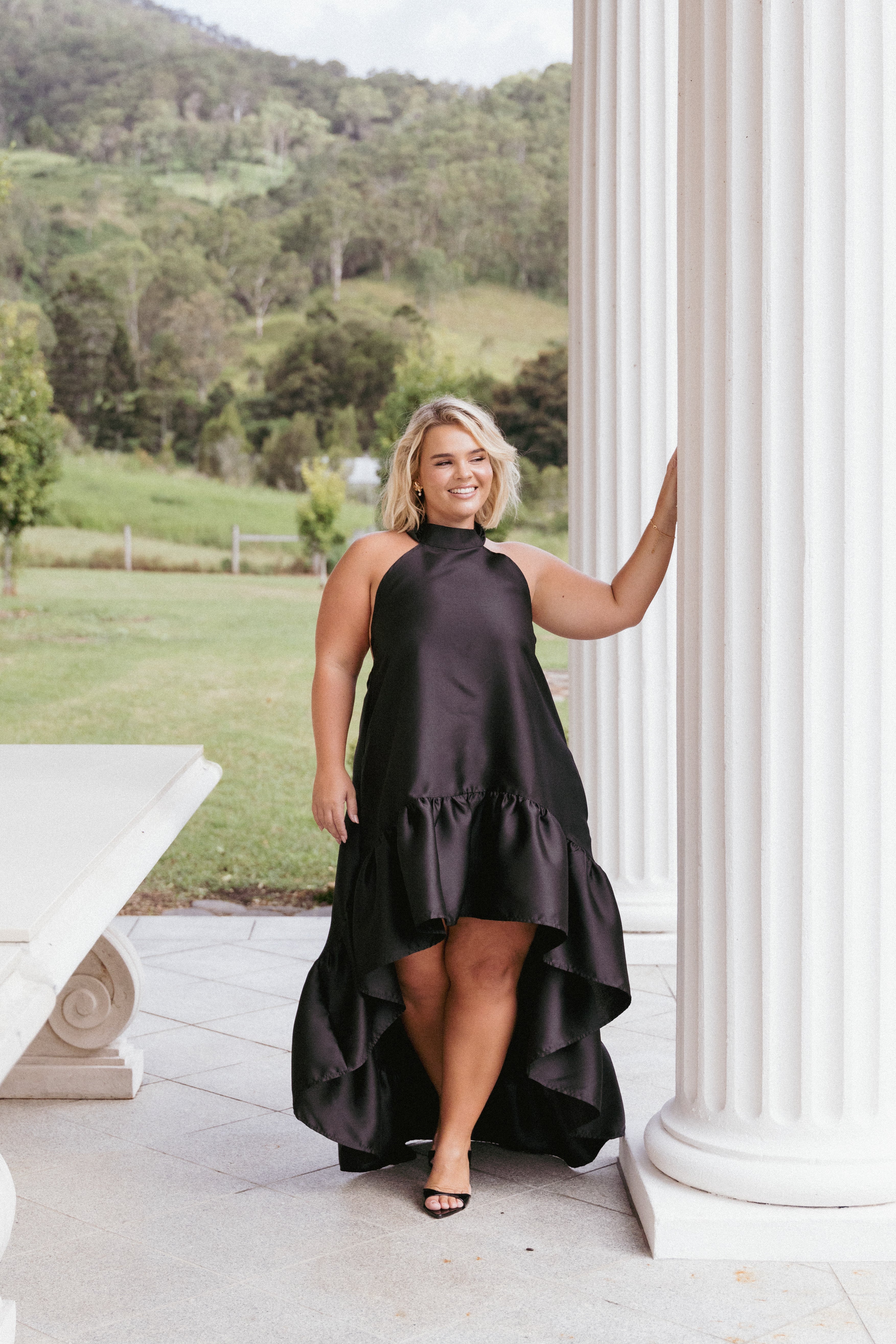 Petal and Pup USA DRESSES Soren Halterneck Midi Dress - Black