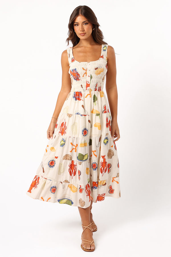 Petal and Pup USA DRESSES Starlette Midi Dress - Cream Multi