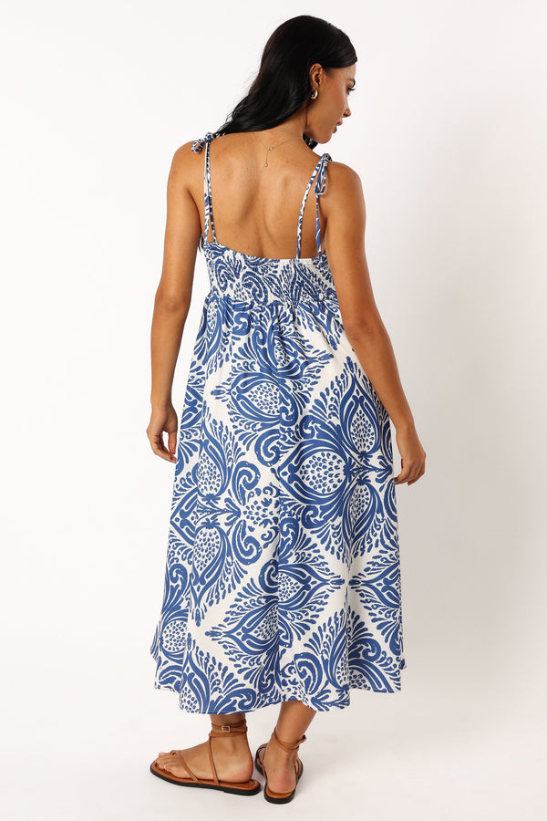 Petal and Pup USA DRESSES Stazie Midi Dress - Blue White Print