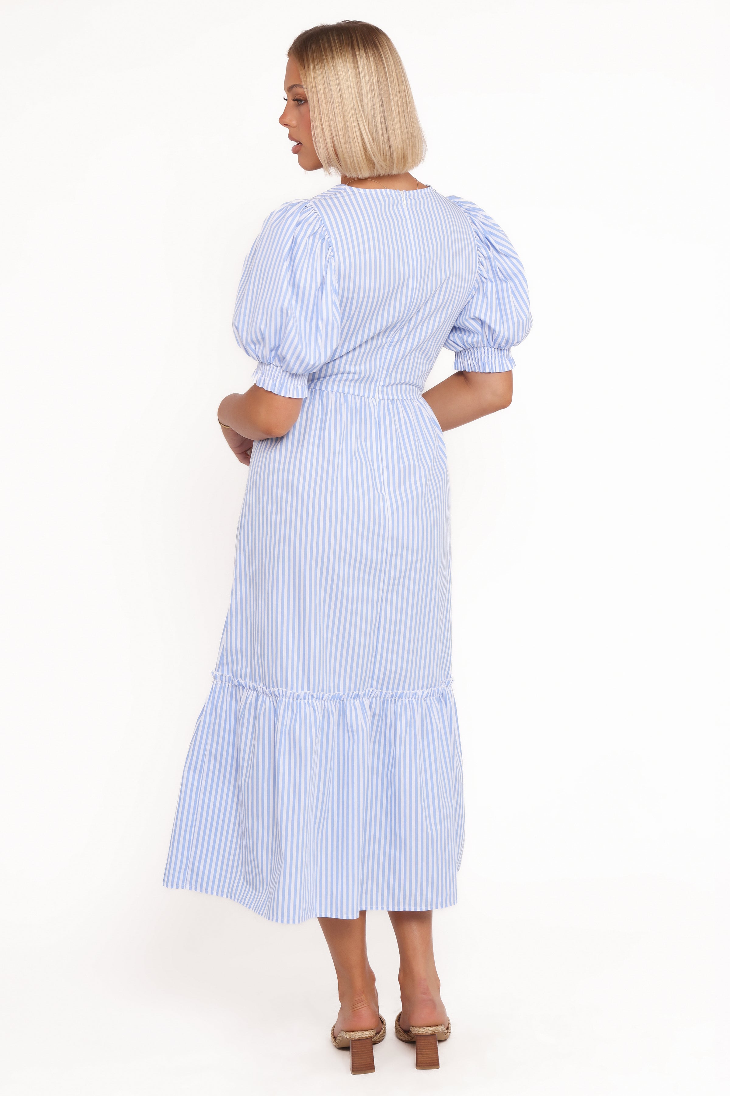 Petal and Pup USA DRESSES Steele Puff Sleeve Midi Dress - Blue Stripe