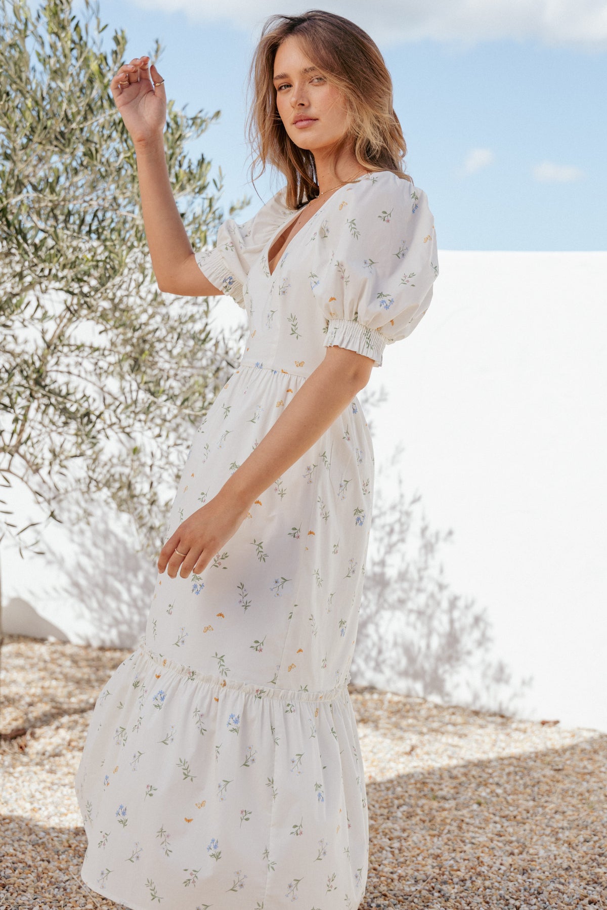 beautiful midi dress Steele Puff Sleeve Midi Dress - Floral