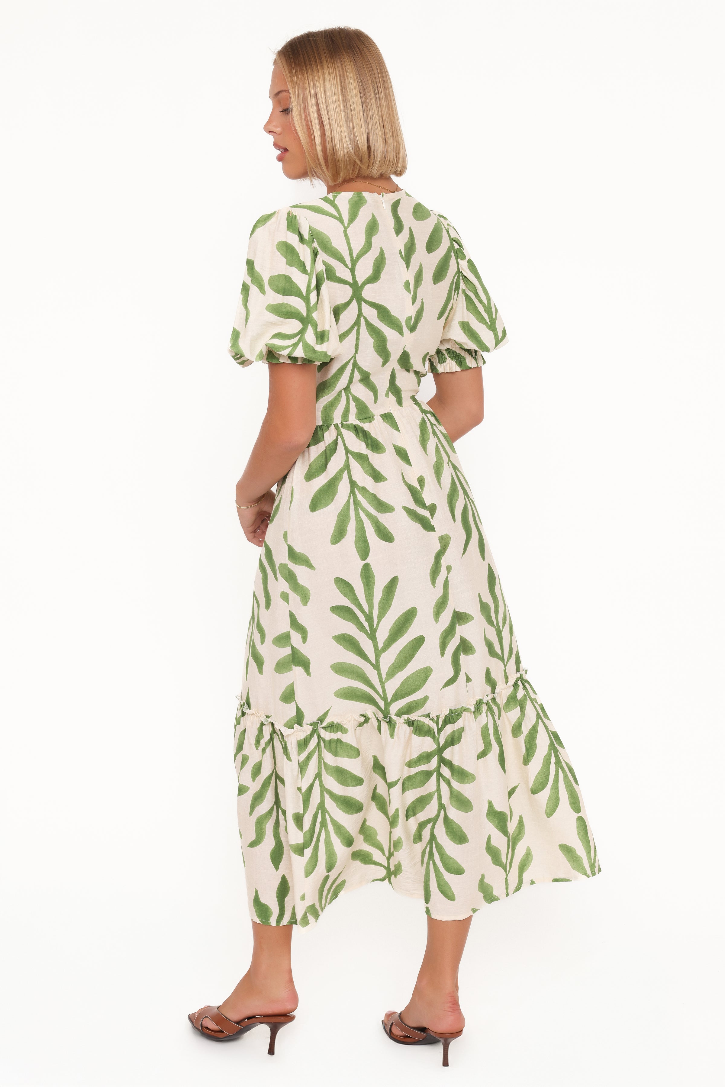 Petal and Pup USA DRESSES Steele Puff Sleeve Midi Dress - Green Palm