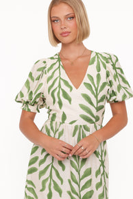 Petal and Pup USA DRESSES Steele Puff Sleeve Midi Dress - Green Palm