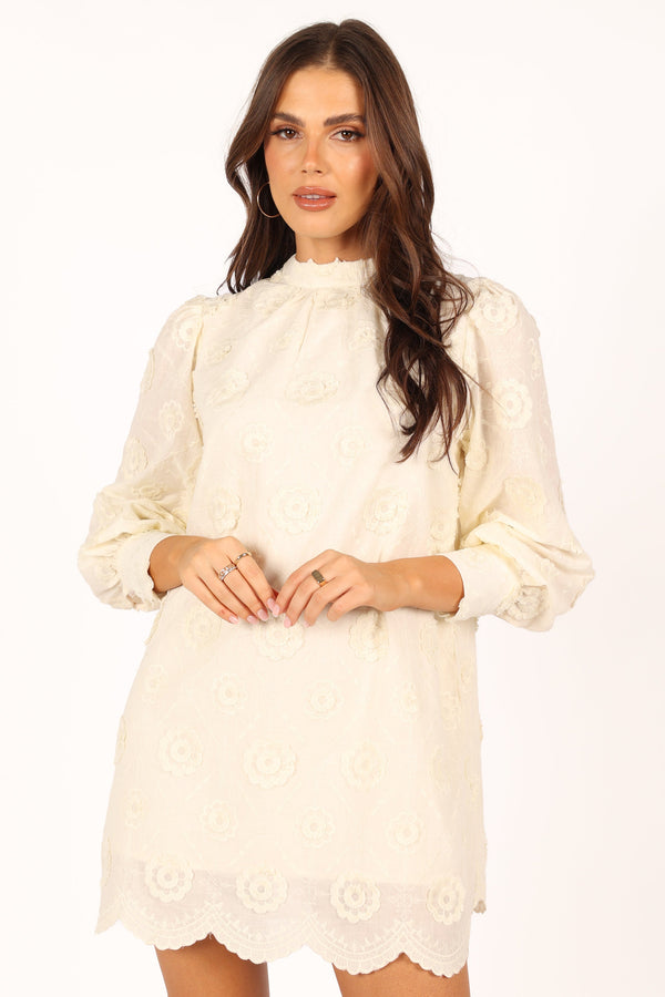 Petal and Pup USA DRESSES Stefania Long Sleeve Mini Dress - Cream