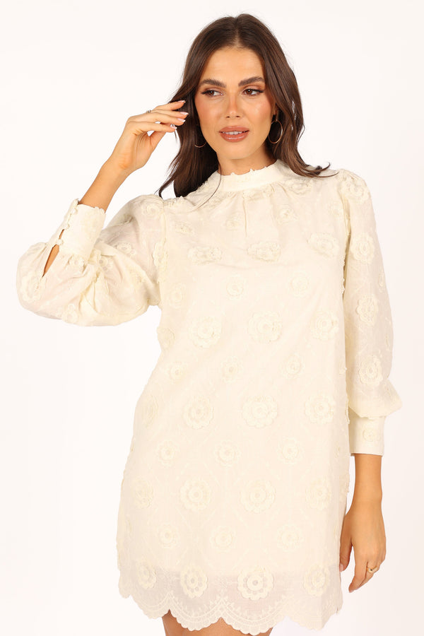 Petal and Pup USA DRESSES Stefania Long Sleeve Mini Dress - Cream