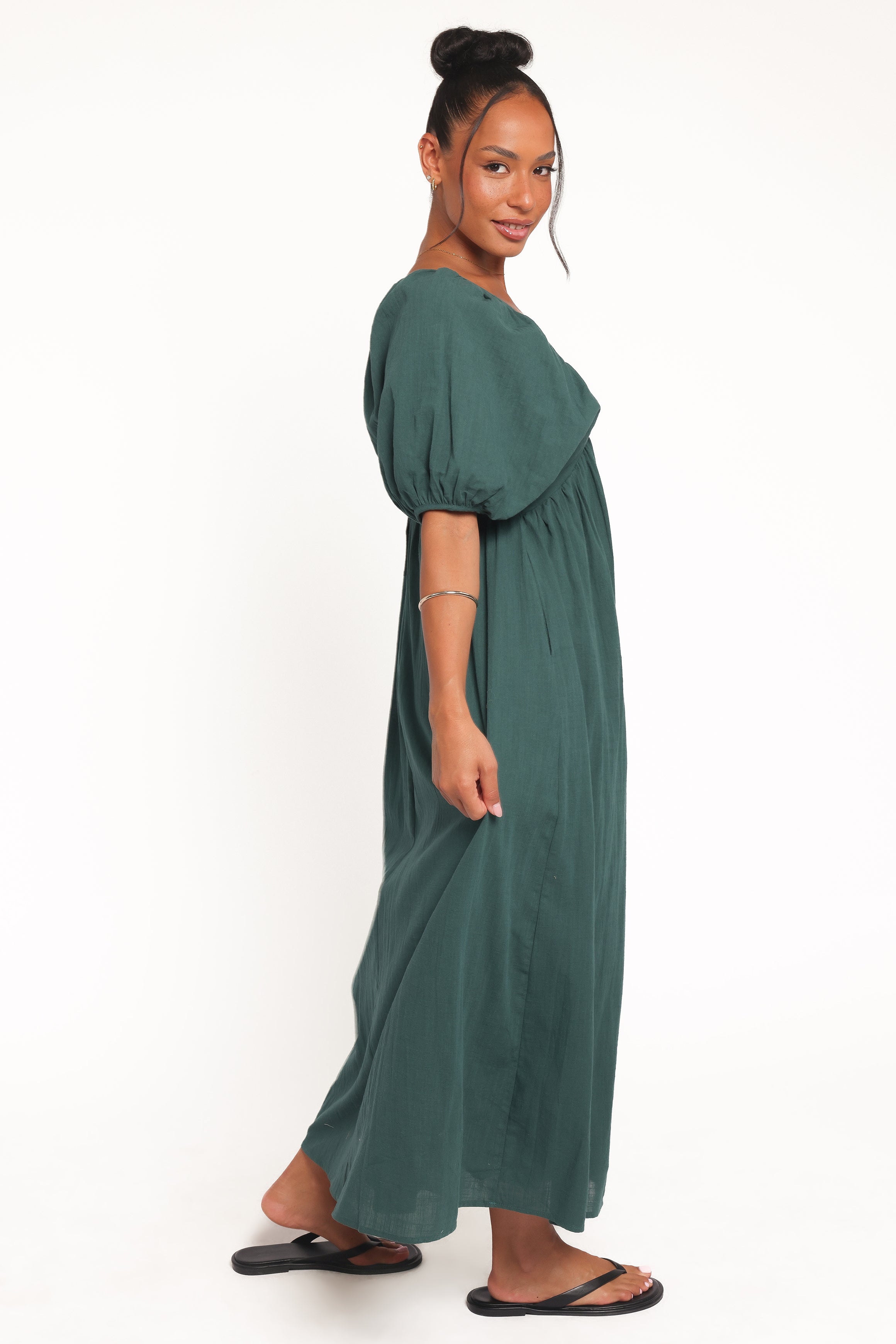 Petal and Pup USA DRESSES Sullivan Puff Sleeve Maxi Dress - Forest Green