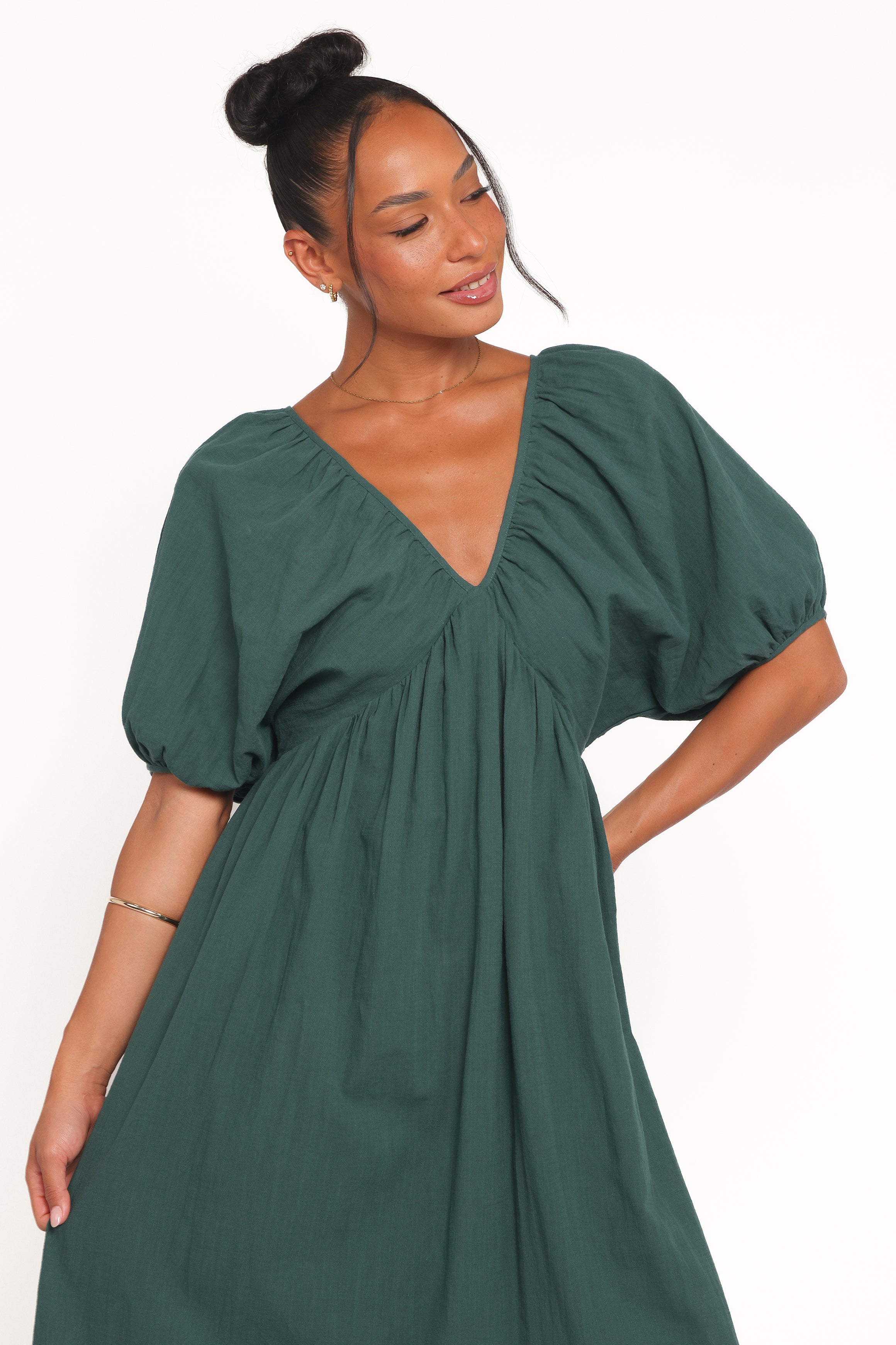 Petal and Pup USA DRESSES Sullivan Puff Sleeve Maxi Dress - Forest Green