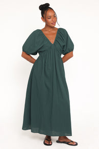 Petal and Pup USA DRESSES Sullivan Puff Sleeve Maxi Dress - Forest Green