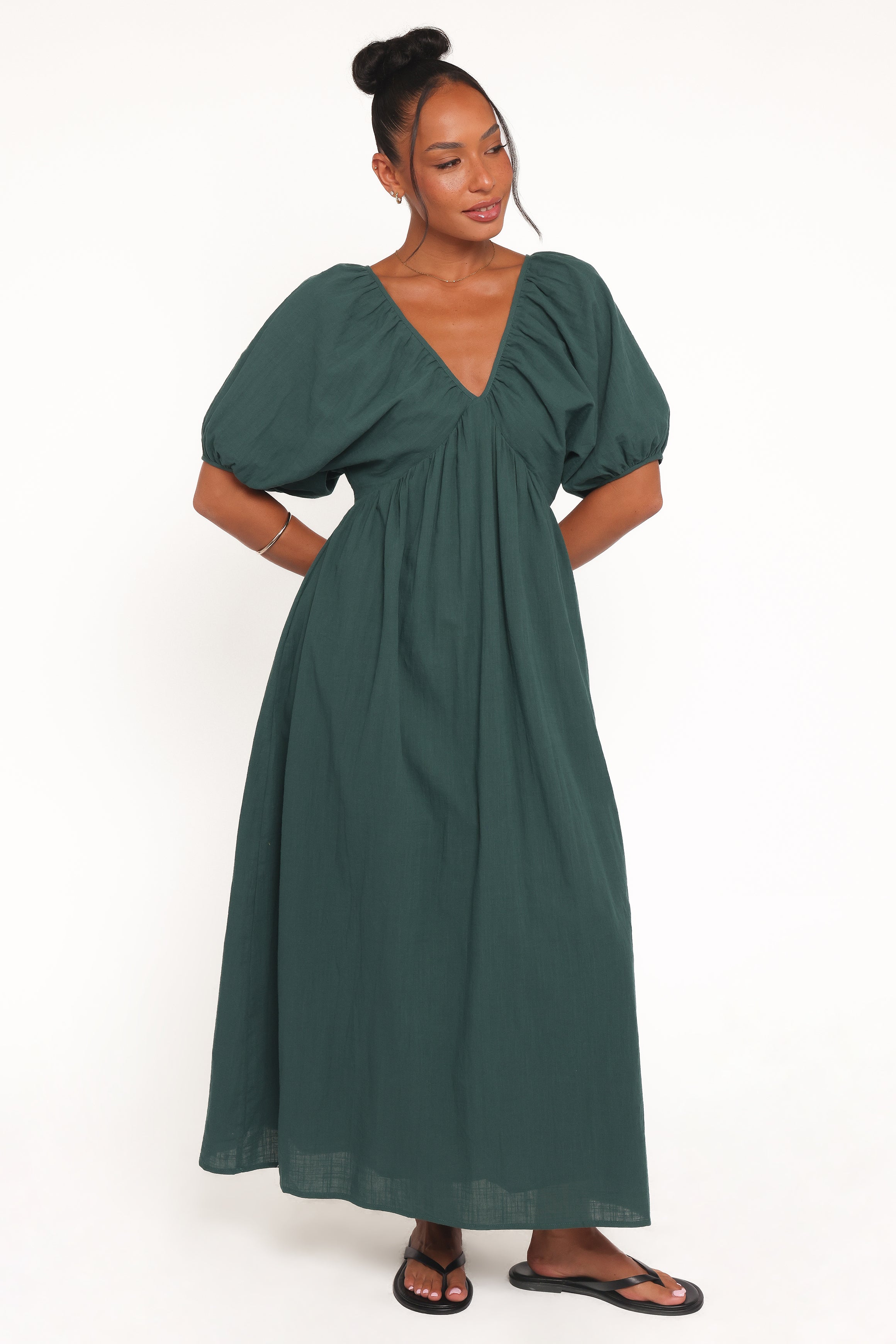 Petal and Pup USA DRESSES Sullivan Puff Sleeve Maxi Dress - Forest Green