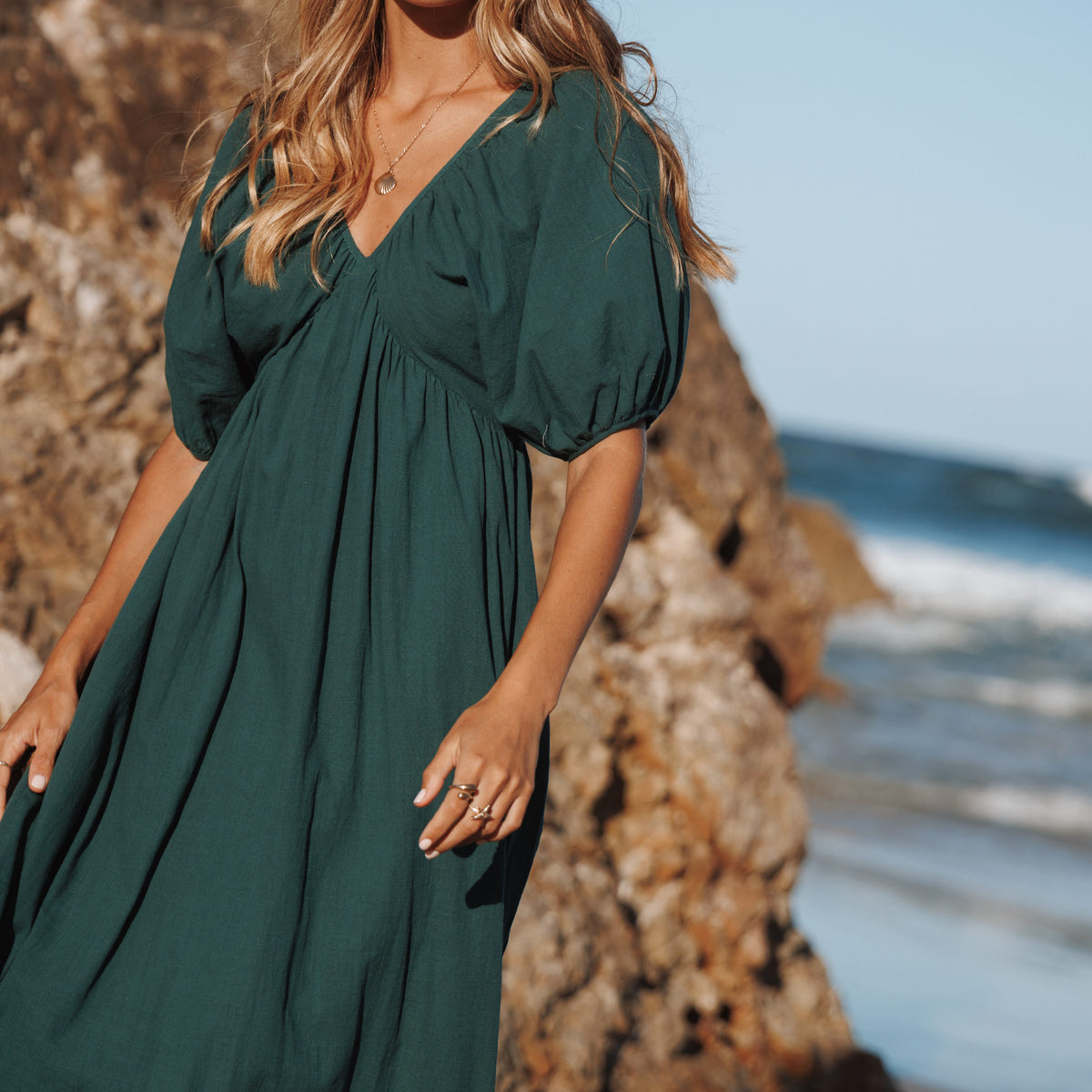 forest green puff sleeve evelyn midi dress Forest Green Puff Sleeve Evelyn Midi Dress