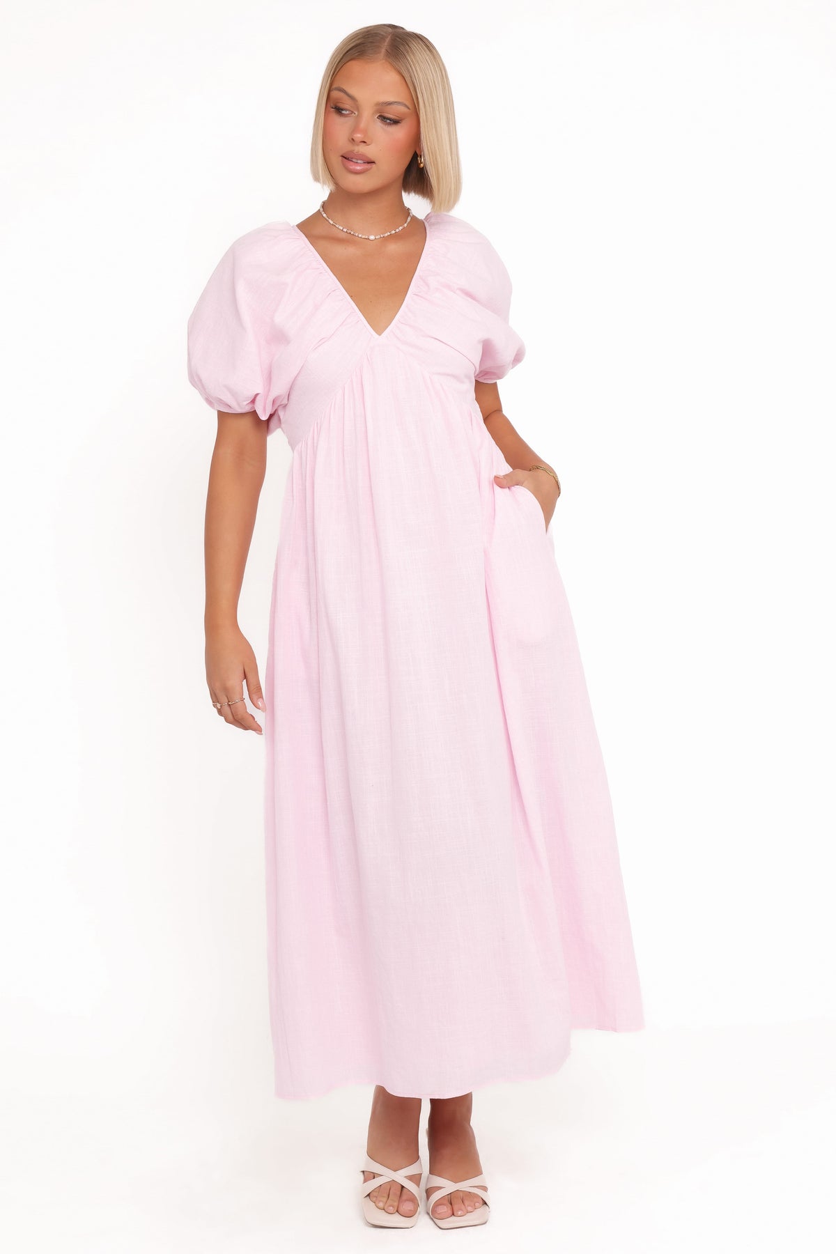 plus size pink dresses with sleeves Sullivan Puff Sleeve Maxi Dress - Pink