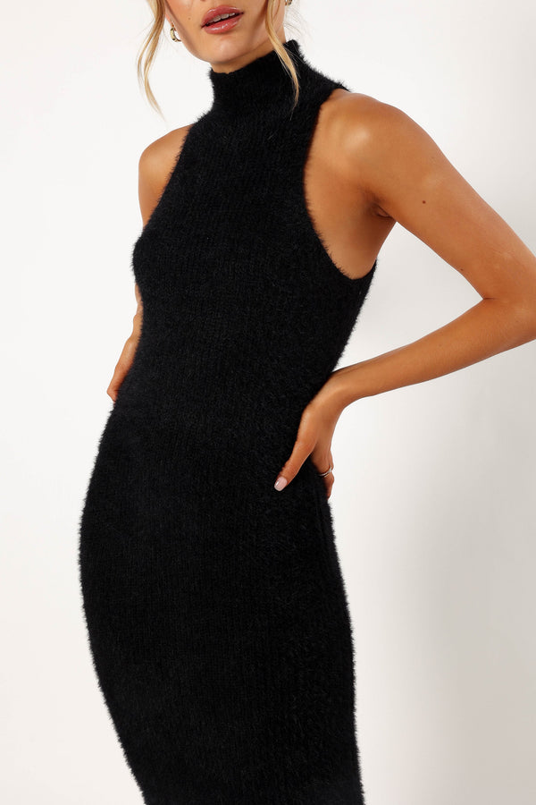 Petal and Pup USA DRESSES Sunni Turtleneck Midi Dress - Black