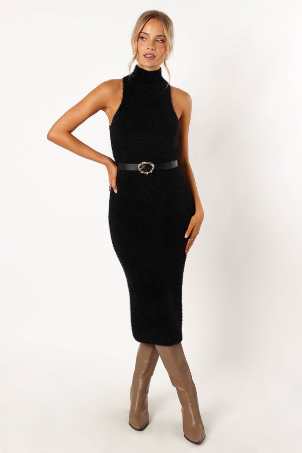 Petal and Pup USA DRESSES Sunni Turtleneck Midi Dress - Black