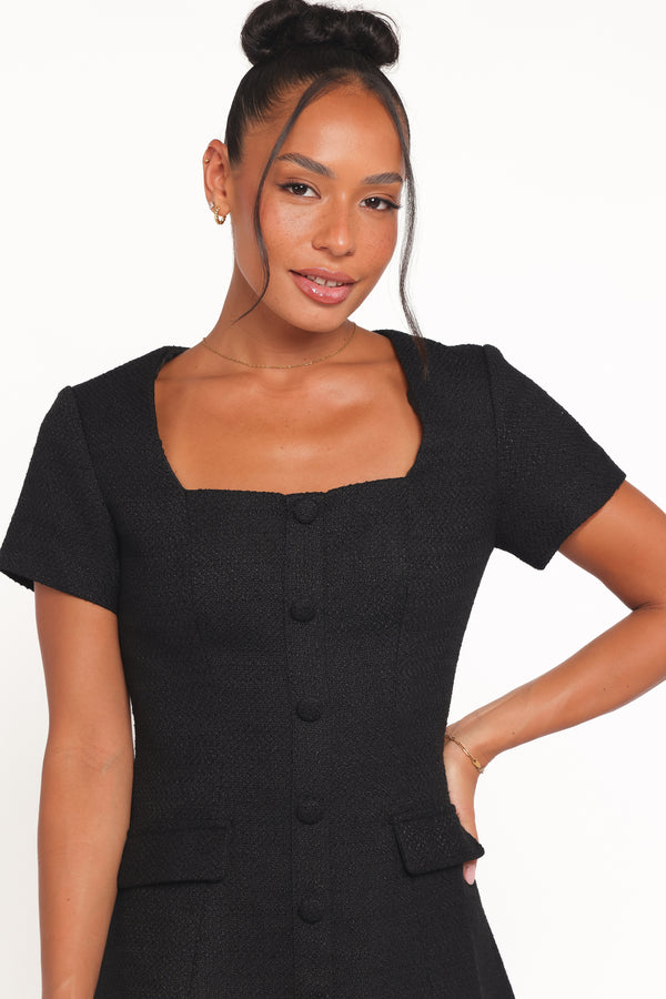 Petal and Pup USA DRESSES Sutton Mini Dress - Black Tweed