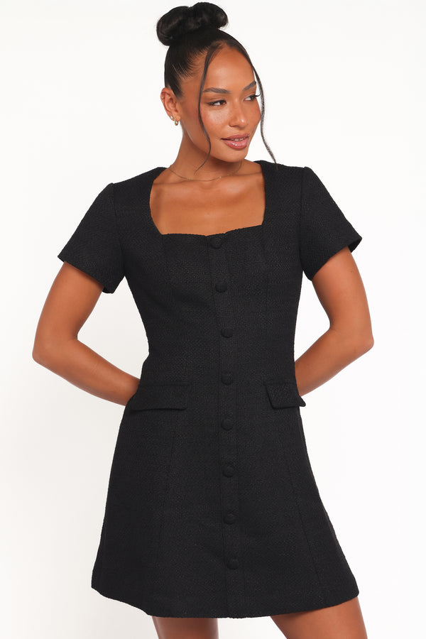 Petal and Pup USA DRESSES Sutton Mini Dress - Black Tweed