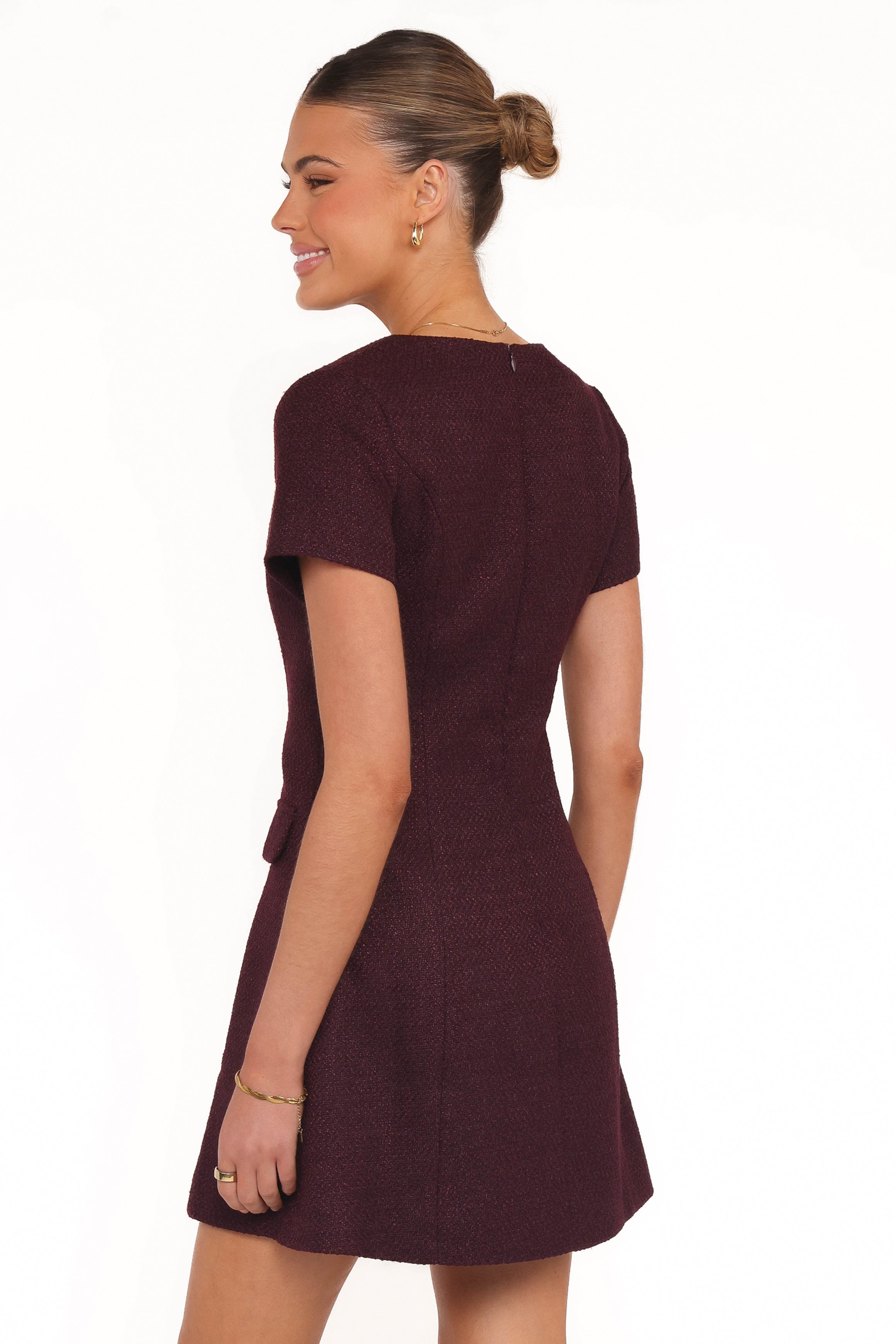 Petal and Pup USA DRESSES Sutton Mini Dress - Plum Tweed