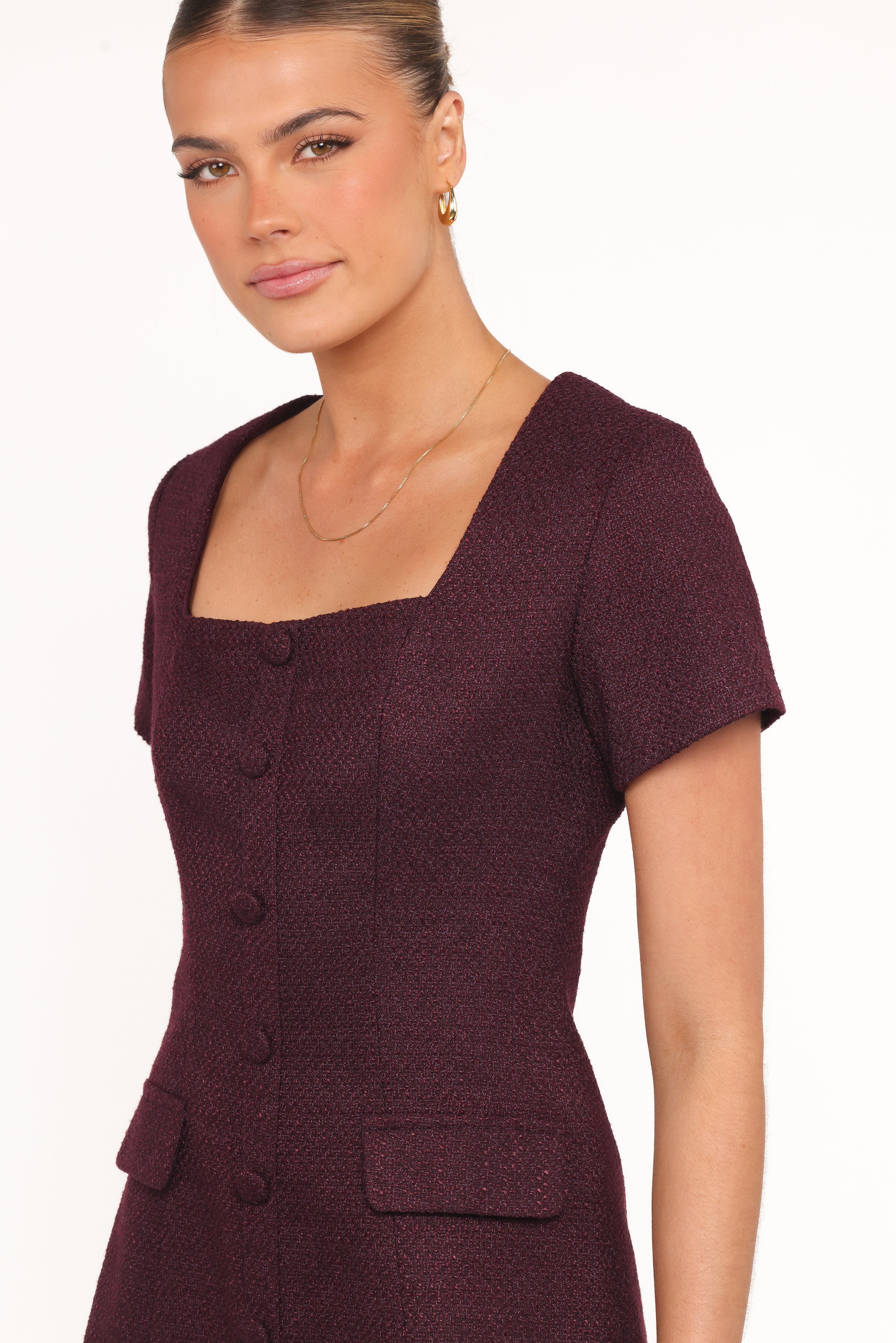 Petal and Pup USA DRESSES Sutton Mini Dress - Plum Tweed