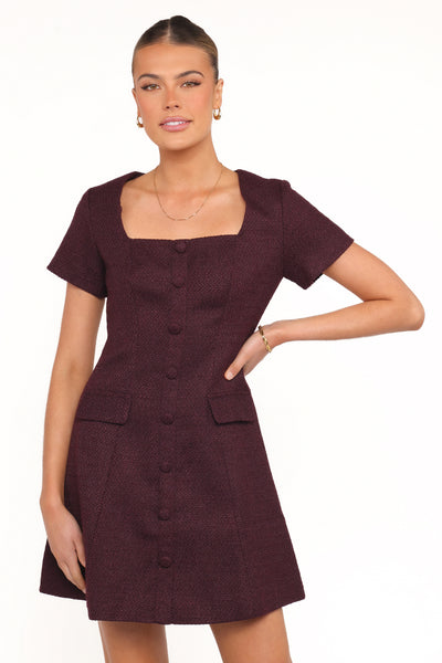 Petal and Pup Women's Sutton Mini Dress - Plum Tweed 0 Petal and Pup Women's Sutton Mini Dress - Plum Tweed 0