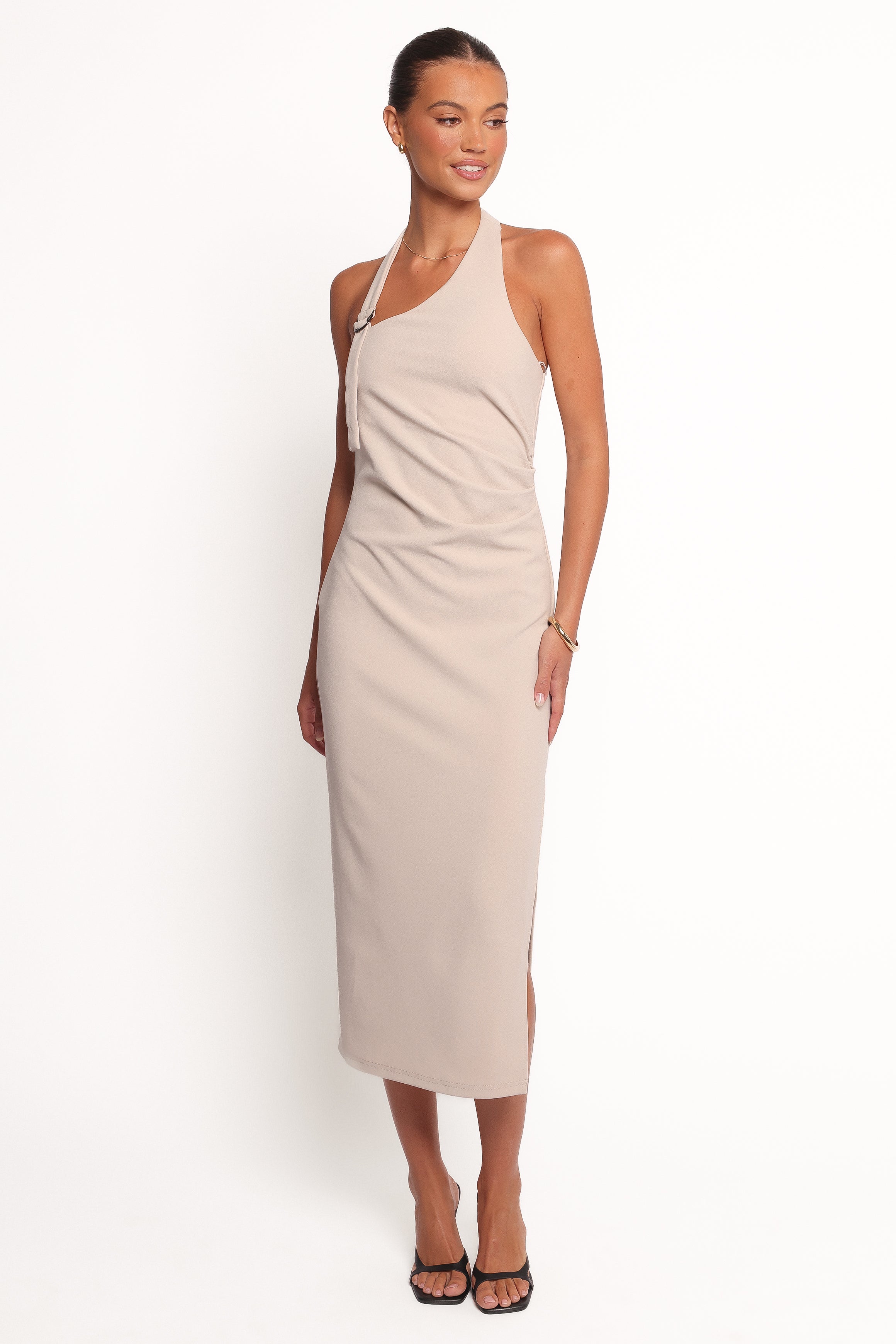 Petal and Pup USA DRESSES Sylvan Halter Midi Dress - Stone