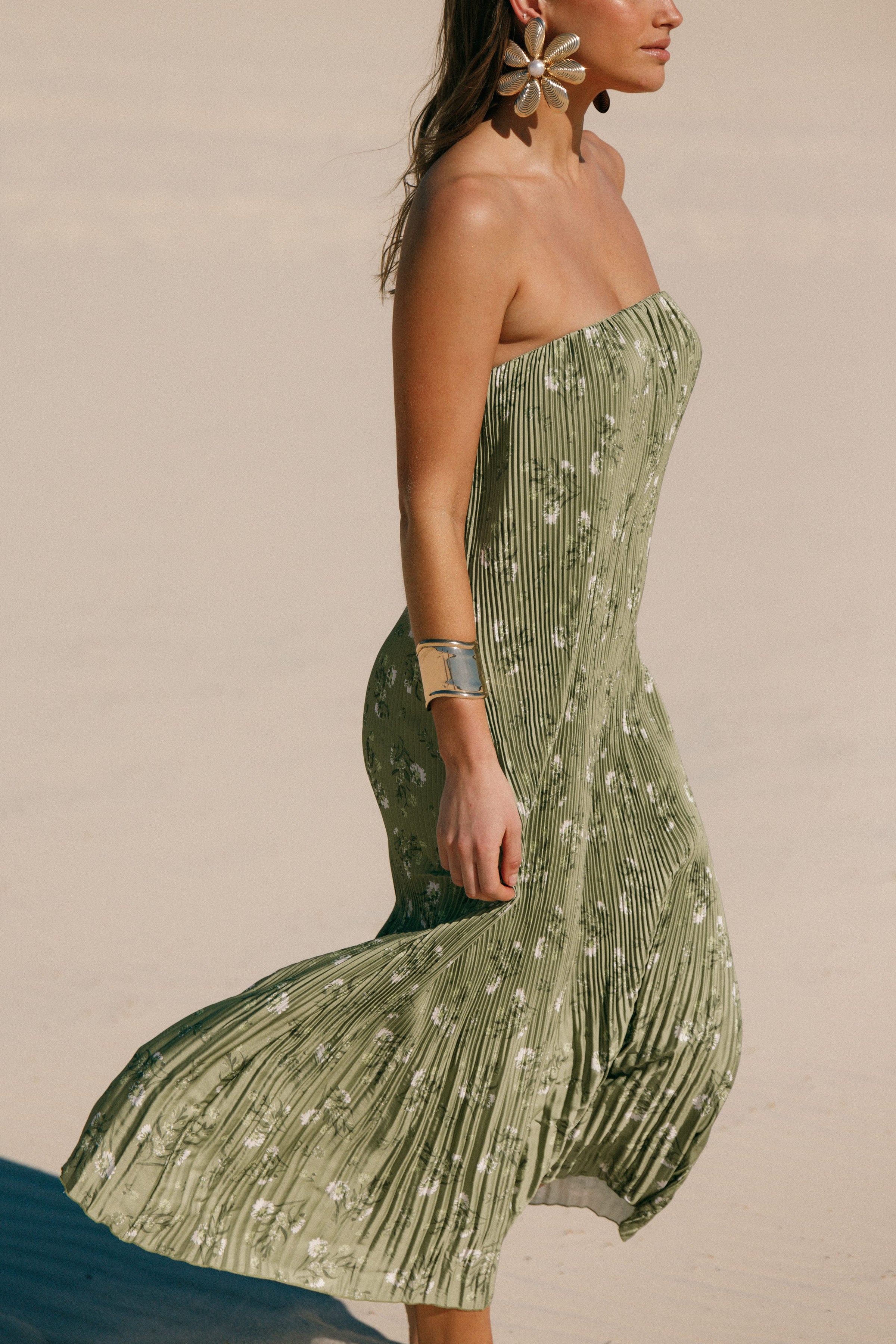 Sylvie Strapless Midi Dress - Sage Botanical | Petal & Pup USA Sylvie Strapless Midi Dress - Sage Botanical | Petal & Pup USA