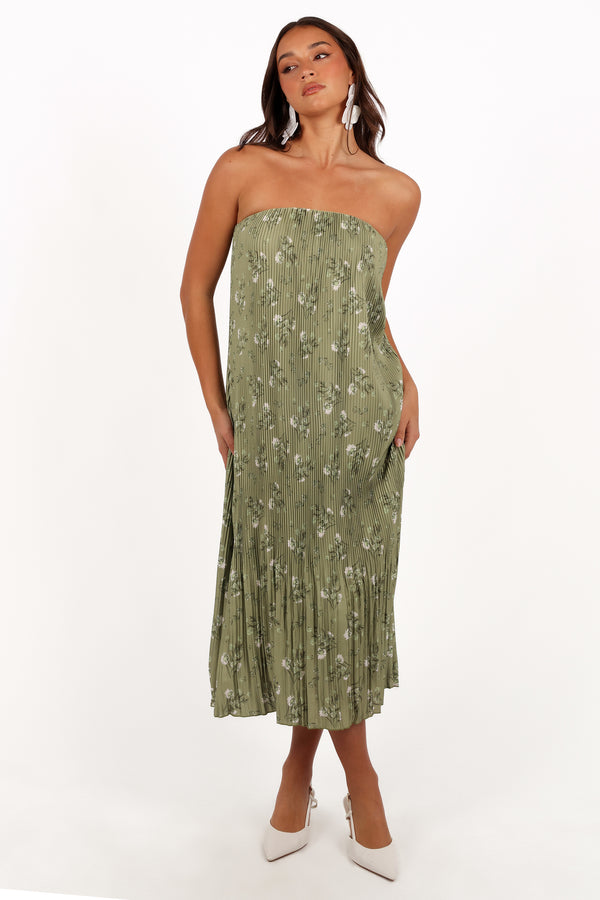 Petal and Pup USA DRESSES Sylvie Strapless Midi Dress - Sage Botanical (Hold for Rack)