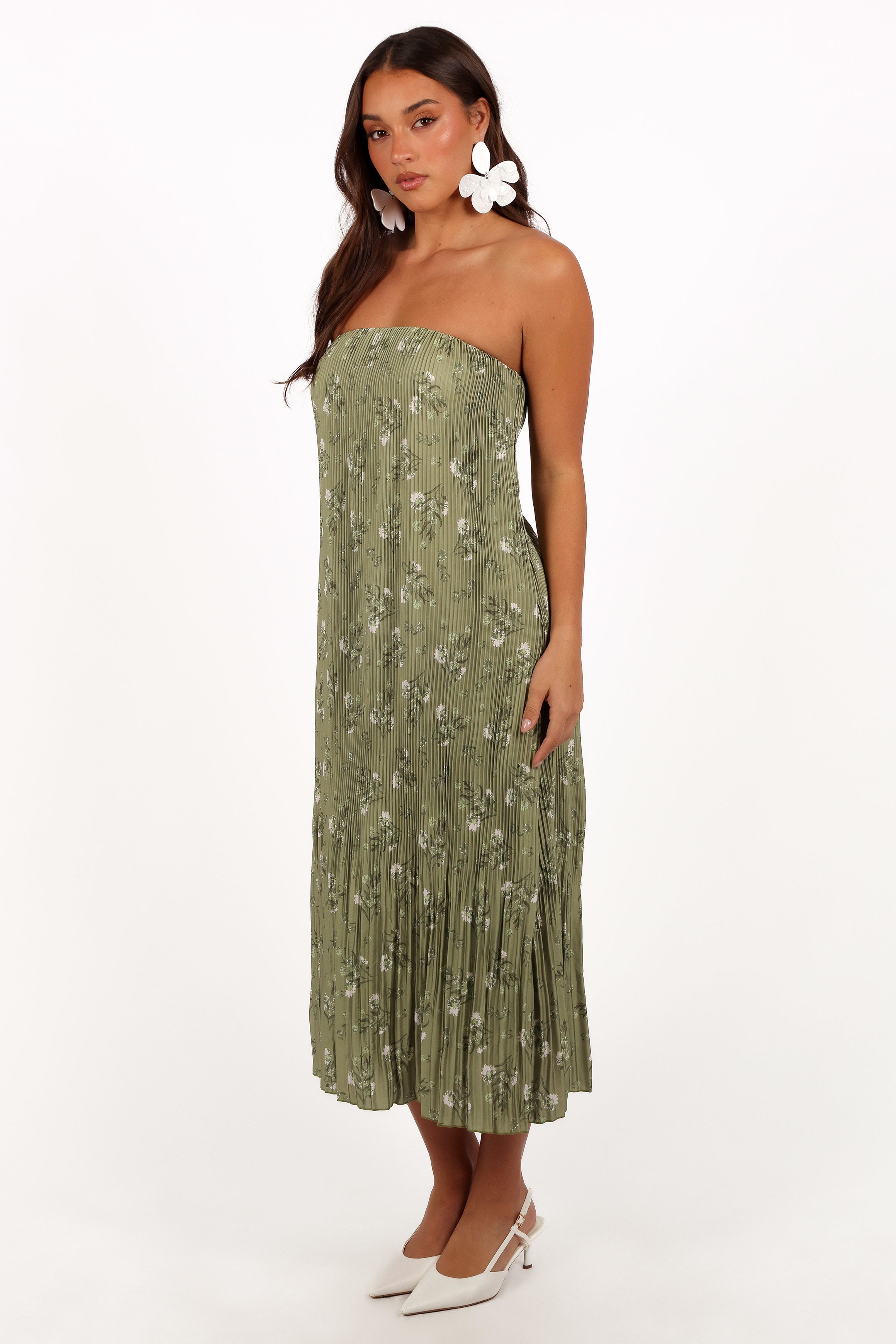 slim fit dress slacks Horizon Strapless Textured Floral Midi Dress Green main image 1
