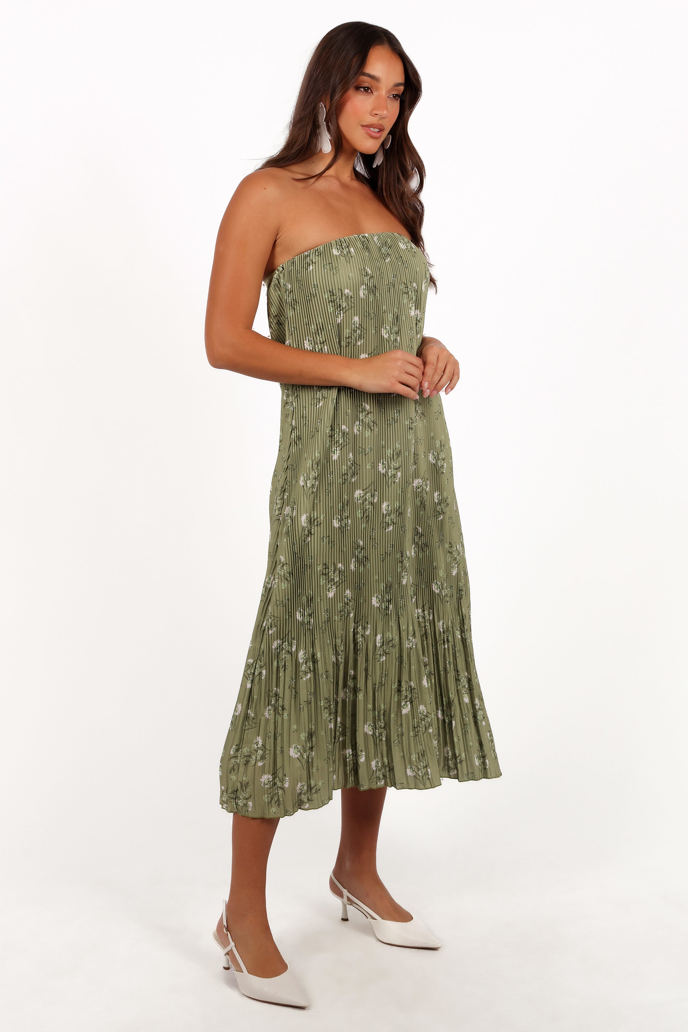 white christmas dresses Sylvie Strapless Midi Dress - Sage Botanical