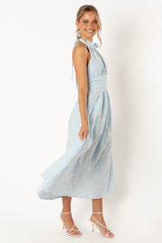 Petal and Pup USA DRESSES Taila Halterneck Midi Dress - Blue Floral
